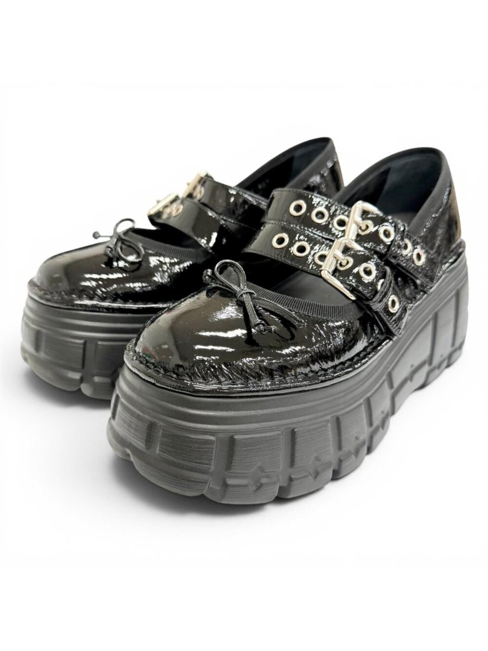 Miu Miu Naplakku Flatform Ballerina Patent Leather Double Strap Thick Sole